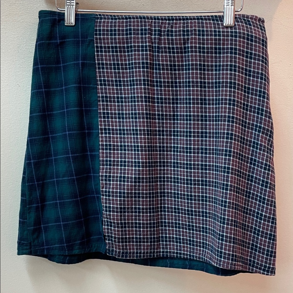 American Eagle Outfitters Checkered Mini Skirt - Teal and Navy